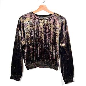 Forever 21 Crushed Velvet Long Sleeve Top Purple Green Stretchy | Small